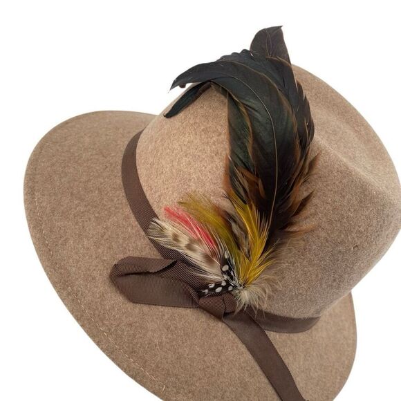 Vintage Knox Custom Felt Fedora Hat with Feather Accent Tan Wool Made in USA - Picture 5 of 10